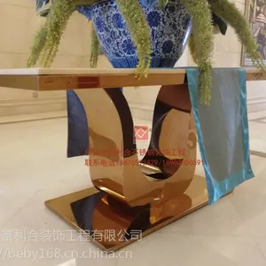 酒店玫瑰金茶几 不锈钢茶几厂家 别墅不锈钢***茶几边几架