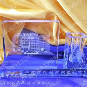 感谢恩师水晶办公摆件,刻字水晶笔筒三件套摆台,山东水晶纪念品