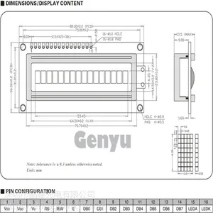 深圳厂家晶耀GY-1601液晶屏lcd生产点阵模块LCM1601字符蓝膜可定制可定制单色屏