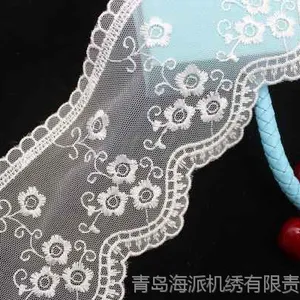 机织六角网底布刺绣蕾丝花边