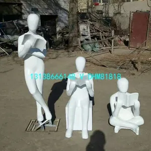 玻璃钢抽象盘腿看书造型雕塑站立姿态读书人物铸铜雕像树脂白色坐式阅读书本模型塑像楼盘草地摆件