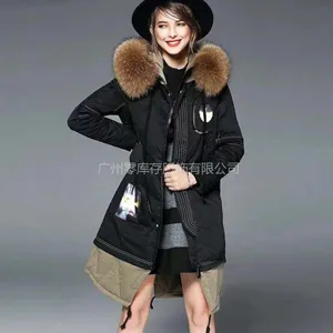 法国【大山】欧美风豪华大毛领长款白鸭绒羽绒服品牌女装折扣尾货库存 正品专柜一手货源批发