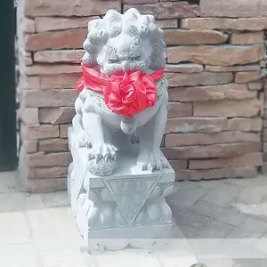 石雕青石含球石狮子一对大理石中式传统墓地小狮子定做家现货