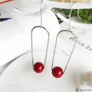 ***韩国几何耳环 红色樱桃耳坠简约个性***防过敏一件代发