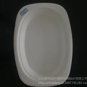 一次性盘椭圆纸浆盘快餐盘环保可降解餐具甘蔗浆盘纸浆盘