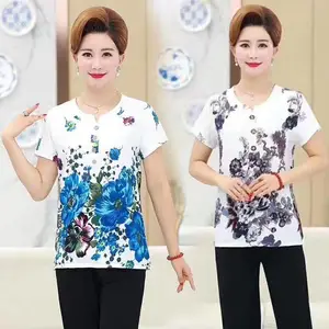 便宜中老年人服装批发夏季新款冰丝中老年人短袖中老年人T恤清仓厂家直销
