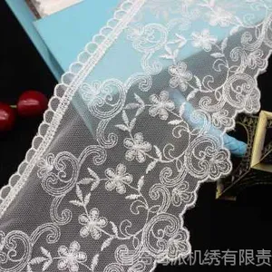 涤纶机绣六角网网眼布花边