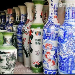 西安花瓶厂家批发各种彩釉花色花瓶 锦绣前程墨绿山水画花瓶