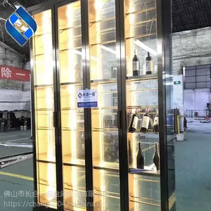 SUS304玫瑰金拉丝防指纹红酒柜钢化玻璃双开门红酒展示柜