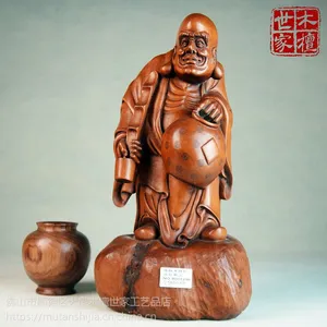 供应黄杨木收藏品古色少林寺罗汉佛像木雕件 玻璃包浆酒坛和尚工艺品