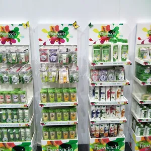 护肤品PVC塑料展架工厂 锦瀚展示开发的安迪板展架易成型，折平包装节省运费