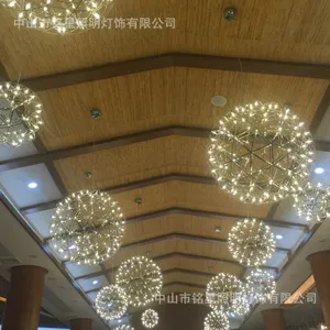 酒店大堂LED星空球灯具厂商场中庭吊饰新款不锈钢LED星空球中庭灯