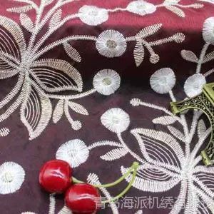 藏红色机织玻璃纱绣花底布