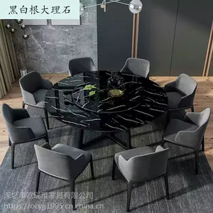 北欧大理石实木圆形餐桌椅组合吃饭桌子圆桌带转盘家用可旋转定制