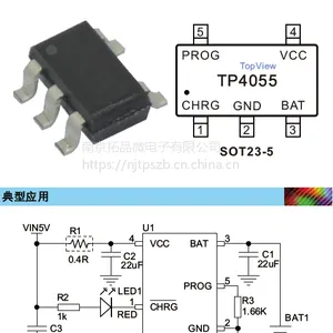拓微原厂,TP4055,500mA锂电池充电管理IC,SOT23-5封装