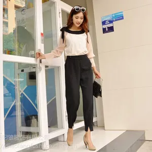 2018新款春夏季韩版宽松百搭九分裤休闲裤气质宽松哈伦裤女打底裤棉麻义乌厂家直销实拍有模特