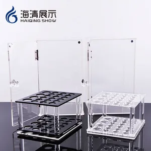 亚克力手工防尘笔刷盒眉笔眼线笔收纳盒带插孔化妆工具整理盒透明亚克力盒子