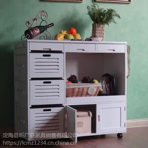 实木微波炉柜碗筷柜 实木餐边柜厨房收纳柜 现代简约储物餐边柜