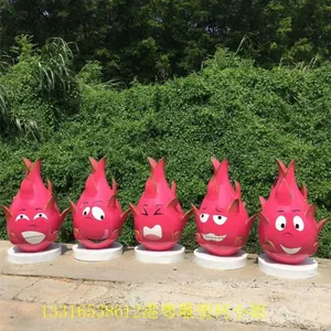 港粤推出五款不同造型卡通火龙果玻璃钢热带水果雕塑摆件