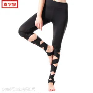 运动紧身裤亚马逊***跑步健身瑜伽裤女绑腿带弹力高腰打底裤定制
