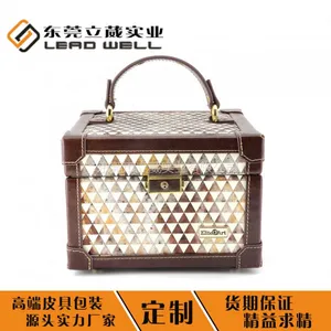 东莞专业定制手提式烫金锁扣皮盒简约化妆盒时尚高端化妆品皮盒包装批发
