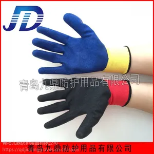 厂家直供乳胶劳保手套尼龙内里起皱涂胶防护用品批发耐磨防化