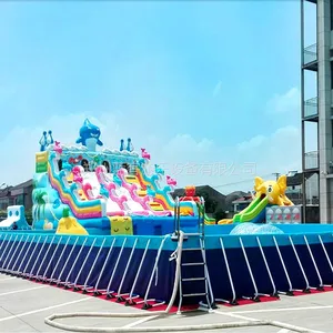 蓝客供应4-6岁 小孩夏季娱乐充气水池水滑梯组合价格