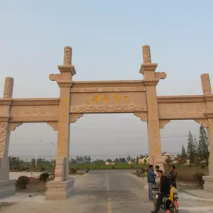 五门七帽牌坊求是雕刻石牌楼街道村庄社区石雕大门景区门楼