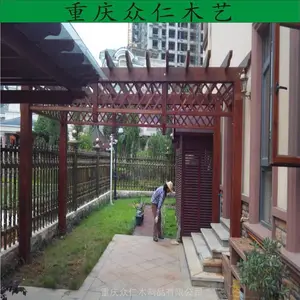 广安公园实木栏杆栈道 碳化木花架 樟子松地板施工安装 众仁木艺