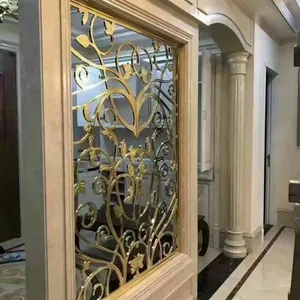佛山金筑达玫瑰金拉丝铝浮雕隔断屏风