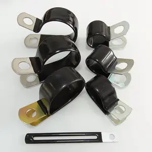 挖掘机配件通用R型浸胶线卡 28mm油管防震固定夹 镀锌PVC包塑管箍