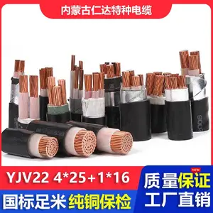 仁达电缆 国标电线 YJV22 0.6/1KV 低压电力电缆 铜芯铠装线 4*25+1*16