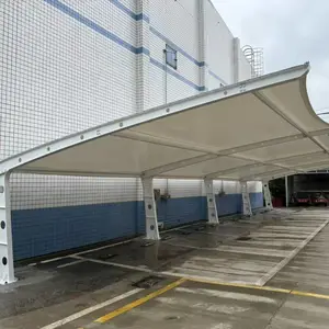 膜结构遮阳棚户外雨棚7字型车棚单边车棚/四川粮油公司停车棚完工