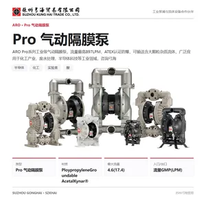 ARO工业级PRO气动隔膜泵用于酸碱原液输送,无电源含固6.4毫米隔膜泵聚丙烯PVDF材质耐腐蚀理想选择