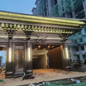 建发门楼整装销售中心大门 新中式风格售楼部双色不锈钢大门