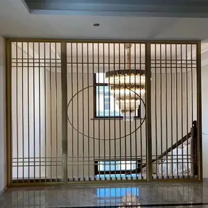 新中式磨砂铜屏风 铝合金门窗隔断渲染现代生活YW-469