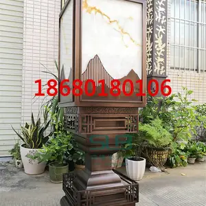 现代中式仿铜拉丝柱头灯***人造云石柱头灯户外防水庭院公园立柱灯