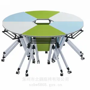 教育机构折叠课桌 可拼接翻板桌 移动条桌智慧教室六边形折叠桌