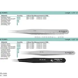 美国Excelta 3-SA-PI镊子0.17mm尖头抗磁耐酸不锈钢意大利造