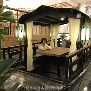 绿茶餐厅实木船室内仿古餐饮船乌篷装饰船定制各类尺寸规格