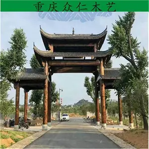 蓬溪景区斗拱门楼牌坊 实木仿古牌坊 樟子松彩绘牌坊施工安装 众仁木艺