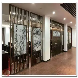 不锈钢弧形屏风金属镶嵌软包隔断冠宸玫瑰金格栅