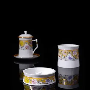 景德镇陶瓷***青花釉中办公三件套装烟灰缸茶杯笔筒商业礼品