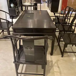 明式紫光檀2米茶桌接待标配 中式东非黑檀茶台家庭配套