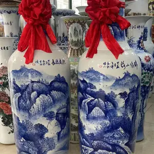 乔迁之喜礼品大花瓶 两米陶瓷大花瓶 源远流水手工画落地大摆件