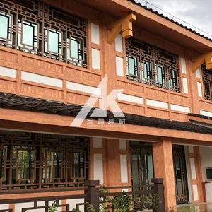 广东定制外墙装饰仿木纹色铝花格窗厂家