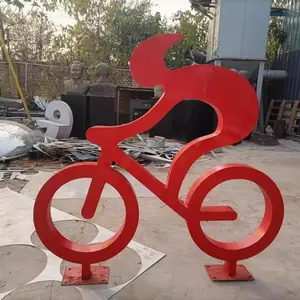 简约不锈钢人物雕塑学校体育公园公路标识自行车装饰美陈摆件定制
