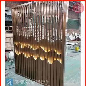 供应金湖县茶叶店不锈钢六角屏风花格量尺安装 简约拉丝青古铜格栅加工定制