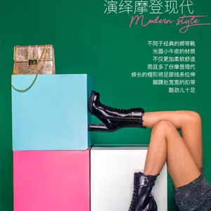 Jeffrey Campbell2018秋冬新品黑色欧美系带搭扣中筒粗高跟女靴子
