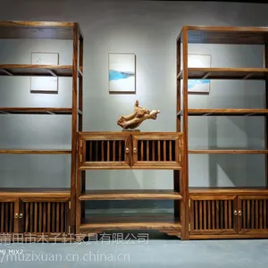 禅意新中式胡桃木博古架书架陈列柜